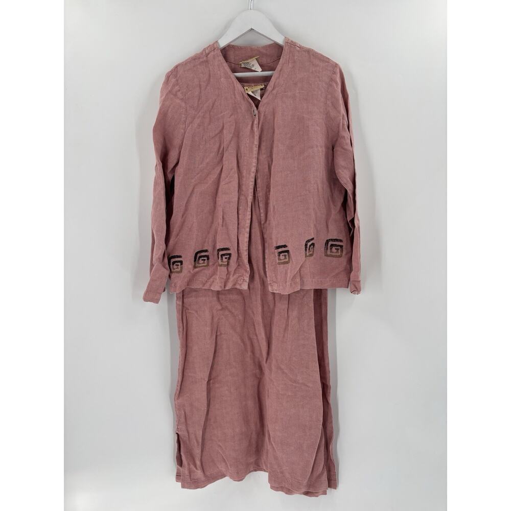 Blue Cactus Vintage Dress Jacket Womens Medium Pink 100% Linen Layered Midi